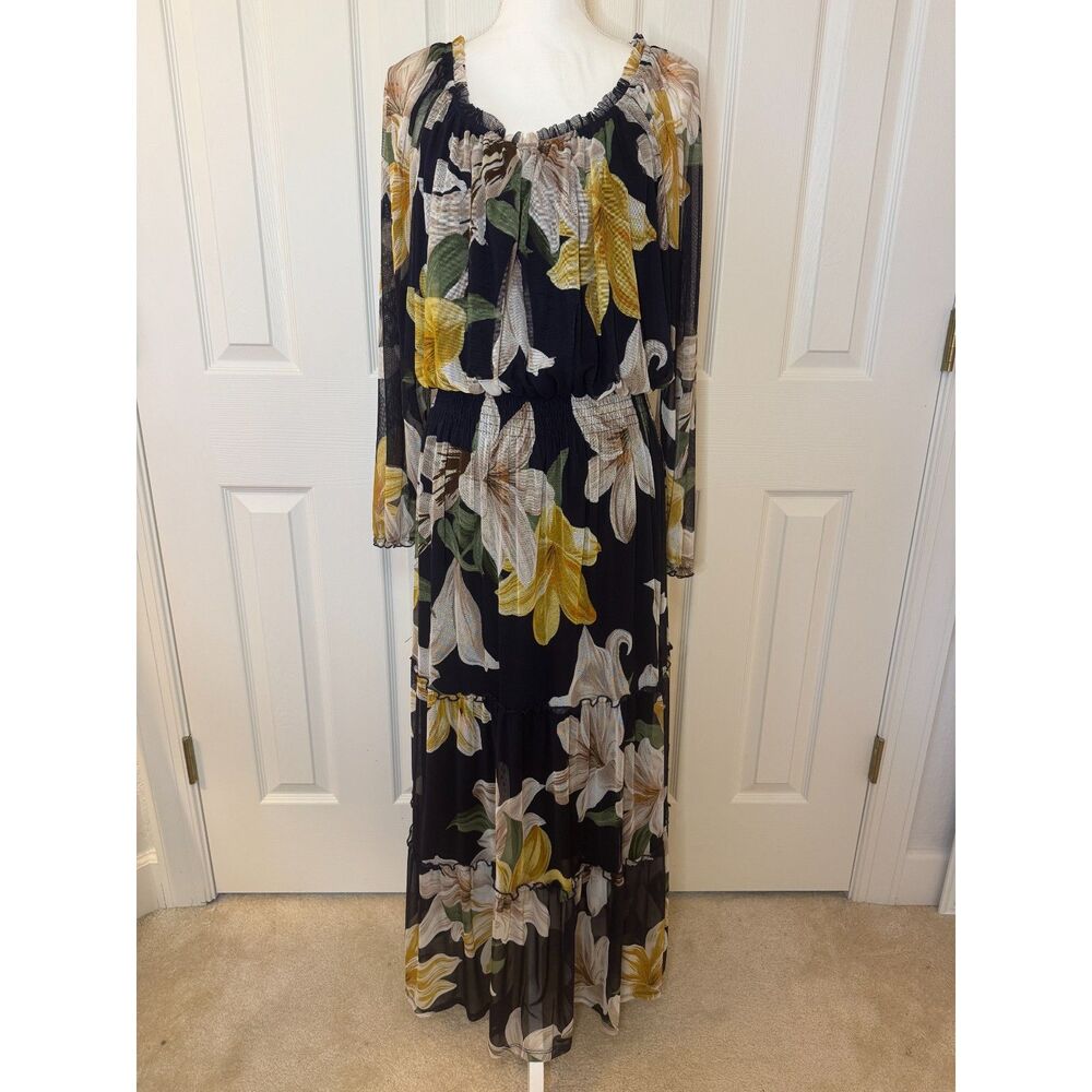 Kate and Lilly Floral Maxi Dress Long Sleeves, Line, Plus Size 20W